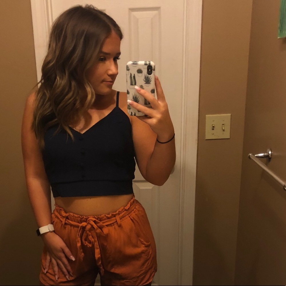 Navy Button Crop Top
